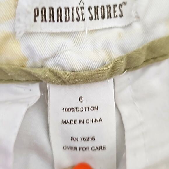 Paradise Shores Cream w/Gold Floral Print Shorts Zip & Button Closure Womens 6 - Picture 10 of 11